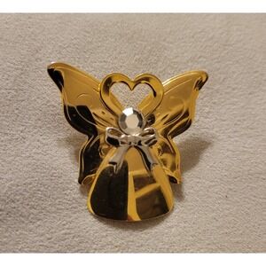 Jane Davis Christmas Angel Butterfly Wing Gold Tone Brooch Pin Rhinestone